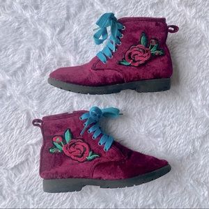 Velvet floral patch boots